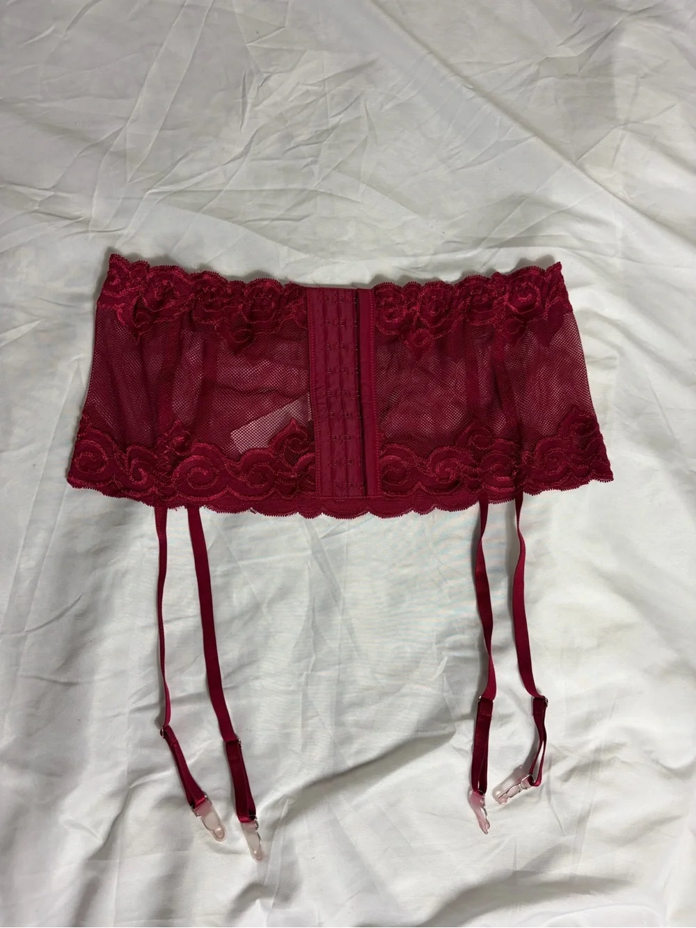 Avidlove red mesh embroidered sheer garter belt size XL